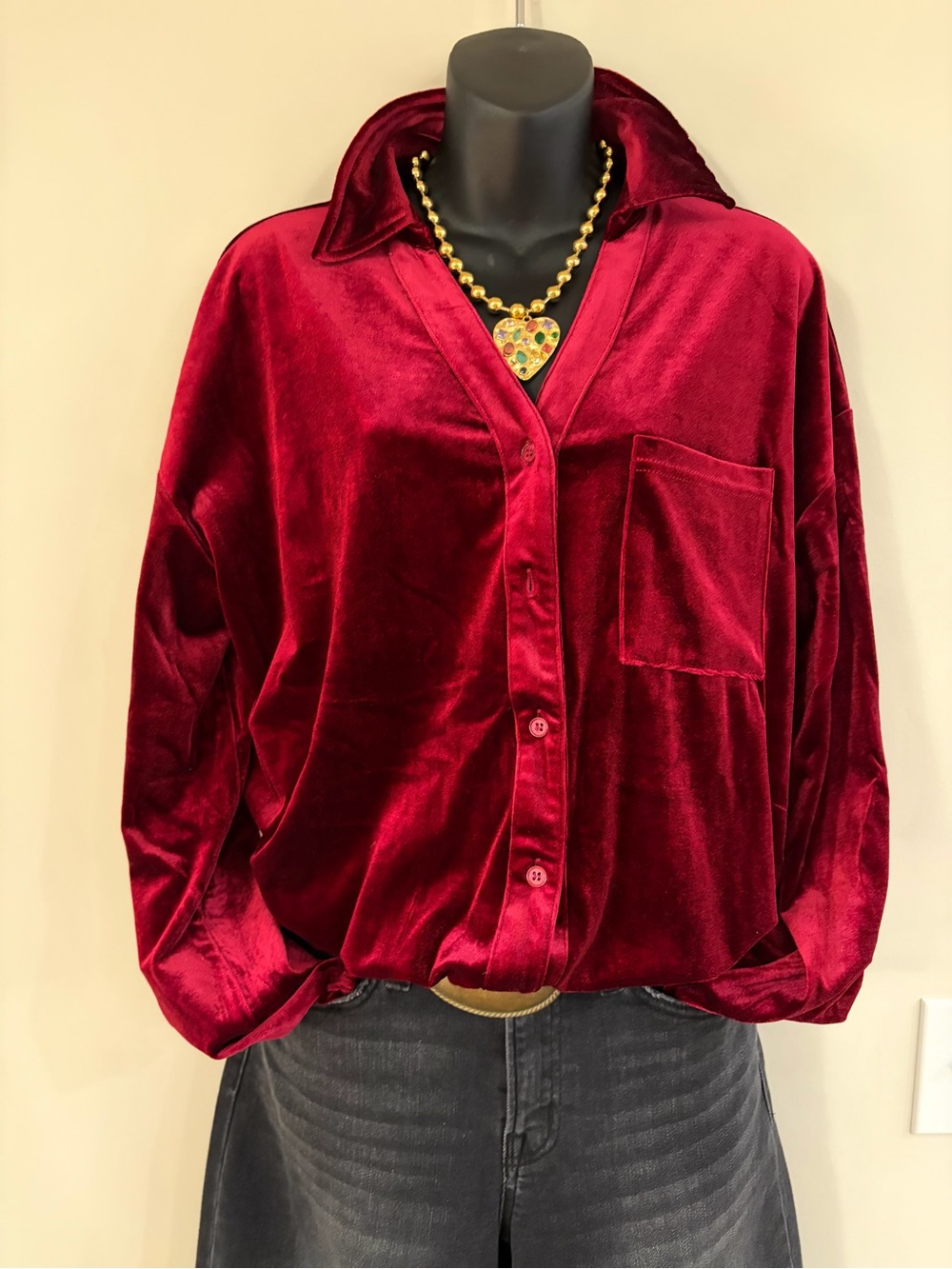 Velvet Button-Front Top in cranberry by Jodifl